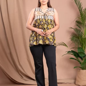 Black Printed Cotton Tunic for Women