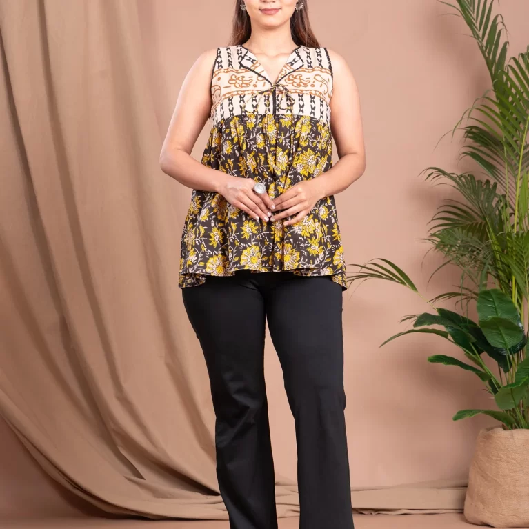 Black Printed Cotton Tunic for Women