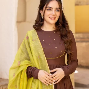 Brown Kalamkari Cotton Suit Set