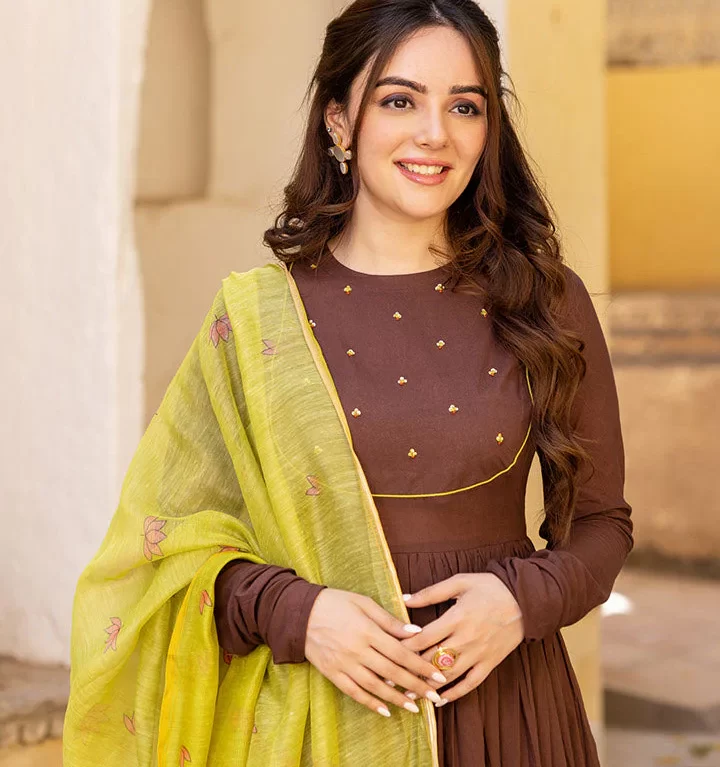 Brown Kalamkari Cotton Suit Set